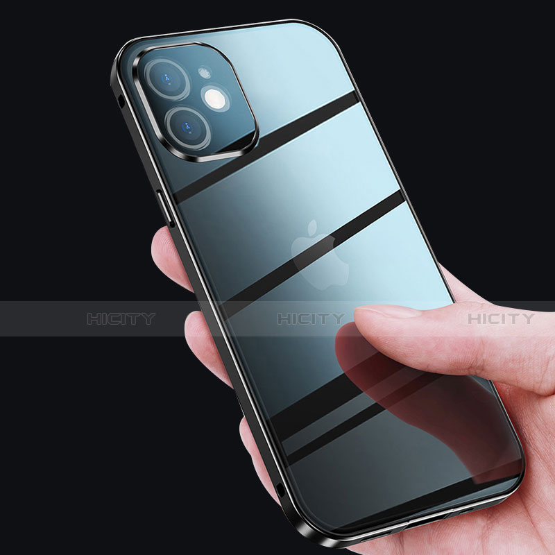 Apple iPhone 12用ケース 高級感 手触り良い アルミメタル 製の金属製 360度 フルカバーバンパー 鏡面 カバー T02 アップル 