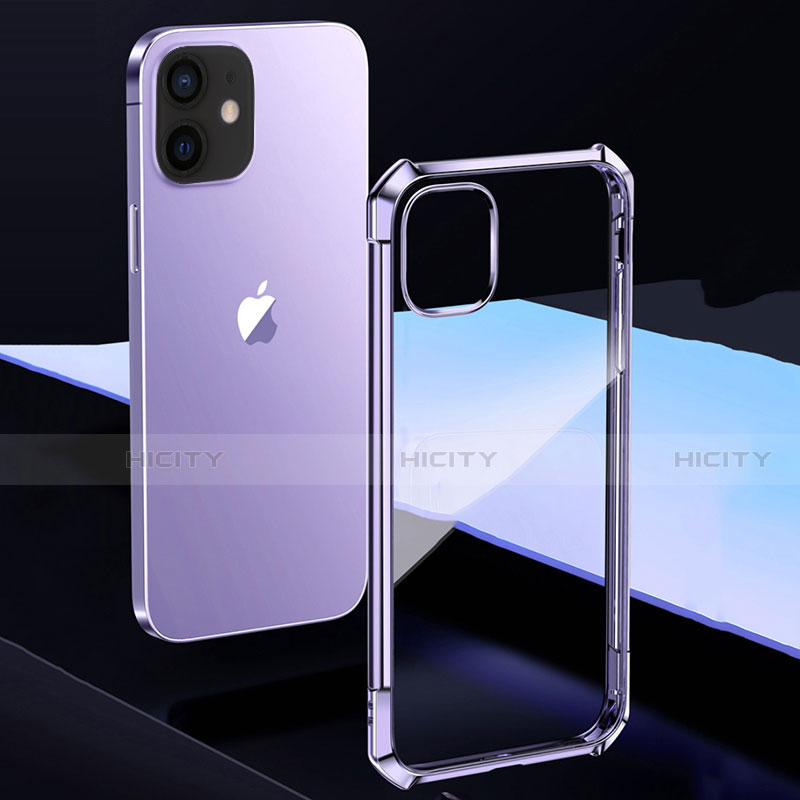 Apple iPhone 12用ハイブリットバンパーケース クリア透明 プラスチック 鏡面 カバー H02 アップル 