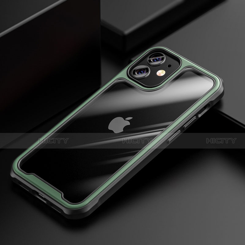 Apple iPhone 12 Mini用ハイブリットバンパーケース クリア透明 プラスチック 鏡面 カバー M03 アップル グリーン