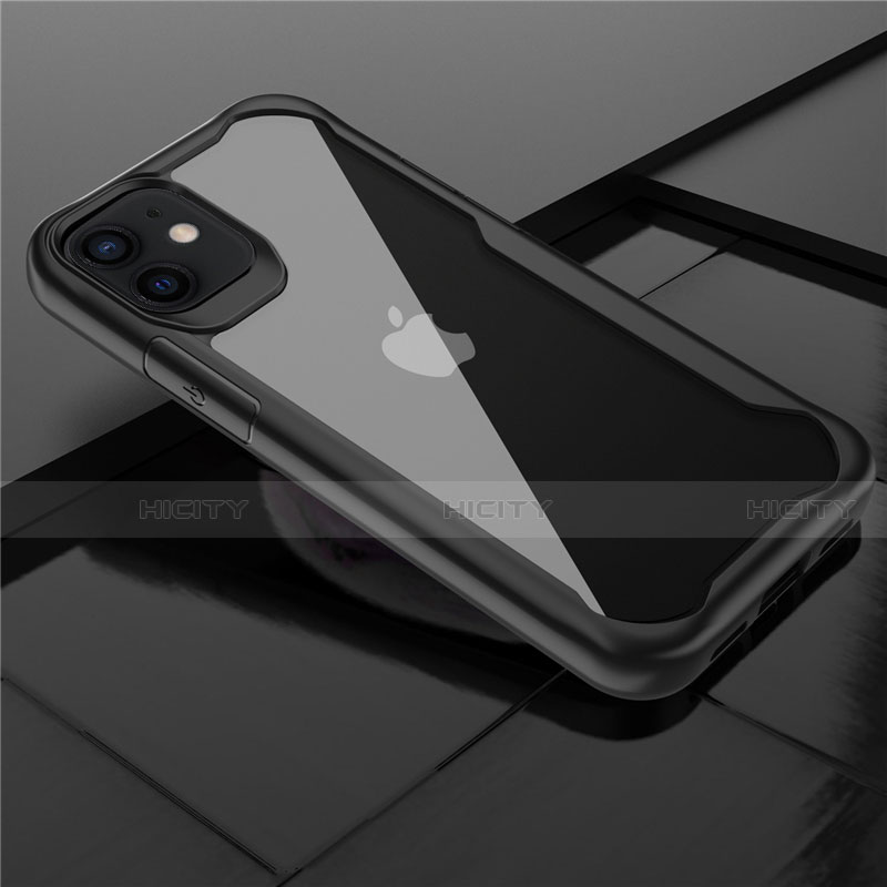 Apple iPhone 12 Mini用ハイブリットバンパーケース クリア透明 プラスチック 鏡面 カバー M02 アップル ブラック