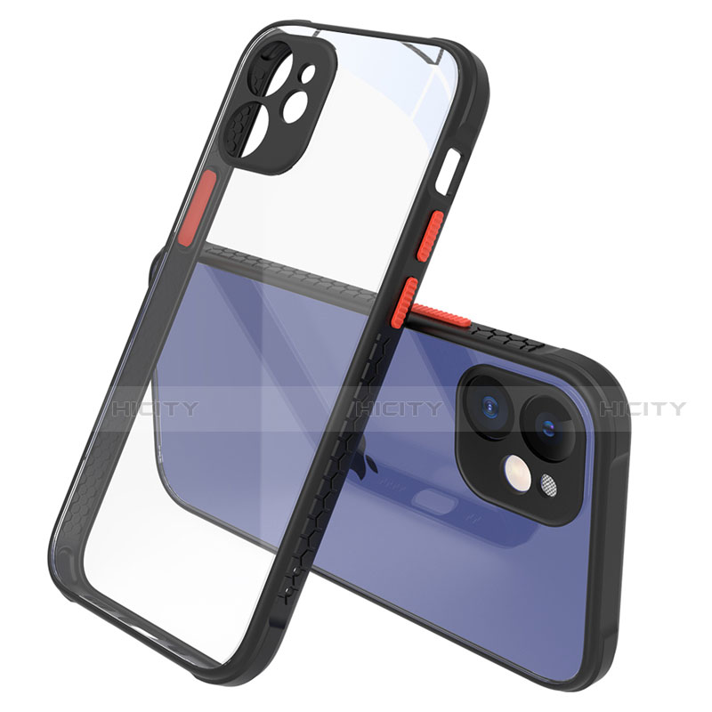 Apple iPhone 12 Mini用ハイブリットバンパーケース クリア透明 プラスチック 鏡面 カバー M05 アップル ブラック