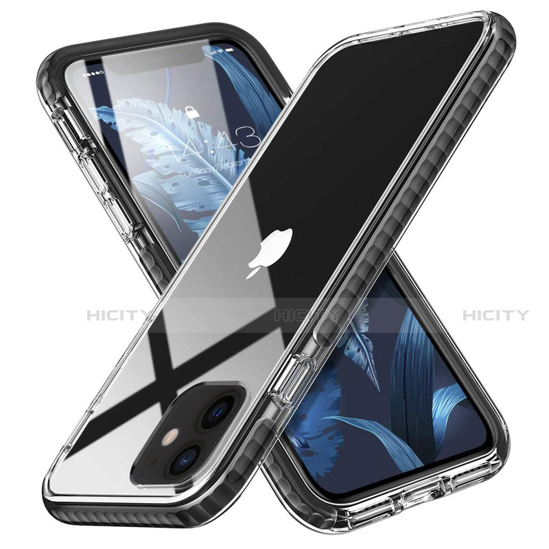 Apple iPhone 12 Mini用極薄ソフトケース シリコンケース 耐衝撃 全面保護 クリア透明 S03 アップル ブラック