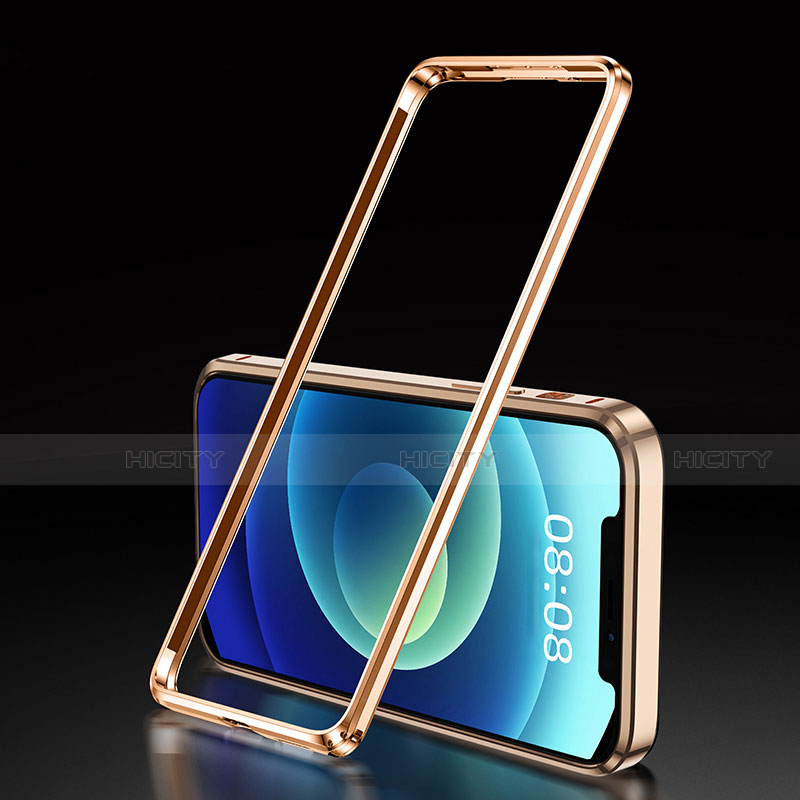 Apple iPhone 12 Mini用ケース 高級感 手触り良い アルミメタル 製の金属製 バンパー カバー T01 アップル ゴールド