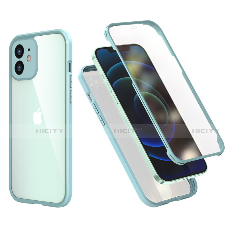 Apple iPhone 12 Mini用ハイブリットバンパーケース プラスチック 兼シリコーン カバー 前面と背面 360度 フル R05 アップル ライトグリーン