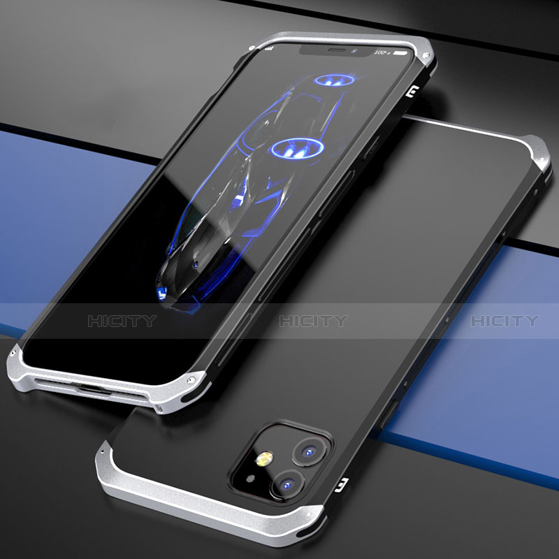 Apple iPhone 12 Mini用ケース 高級感 手触り良い アルミメタル 製の金属製 カバー T02 アップル シルバー・ブラック