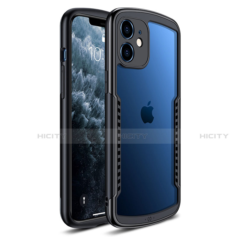 Apple iPhone 12 Mini用ハイブリットバンパーケース クリア透明 プラスチック 鏡面 カバー H01 アップル ブラック