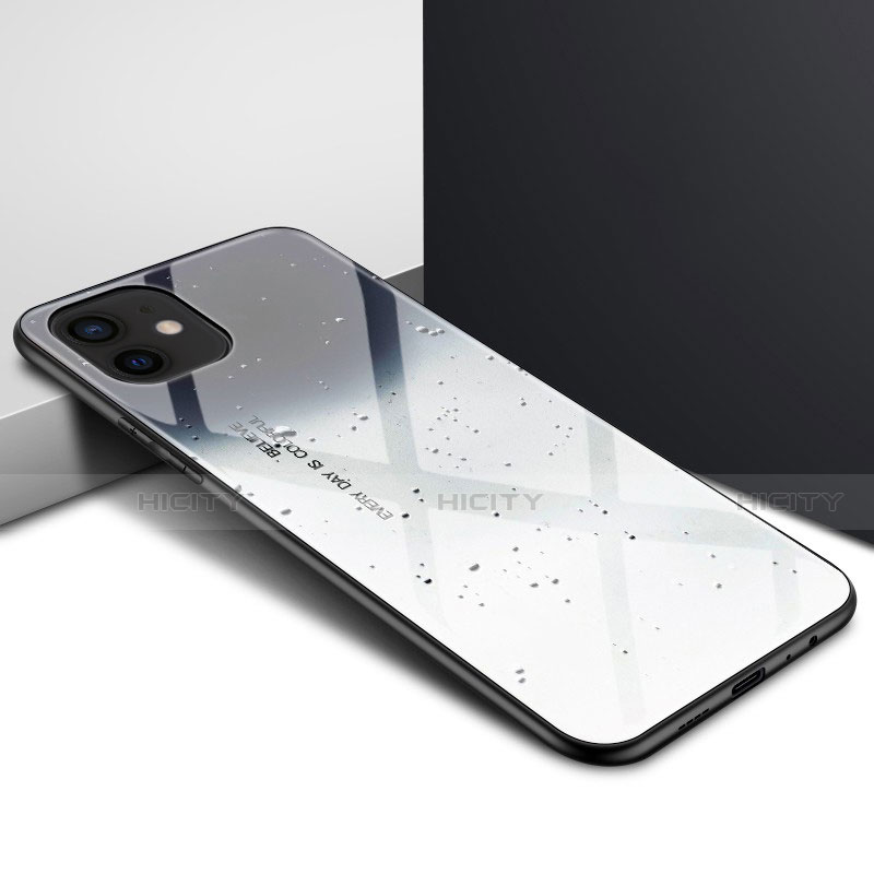 Apple iPhone 12 Mini用ハイブリットバンパーケース クリア透明 プラスチック 鏡面 カバー N01 アップル グレー