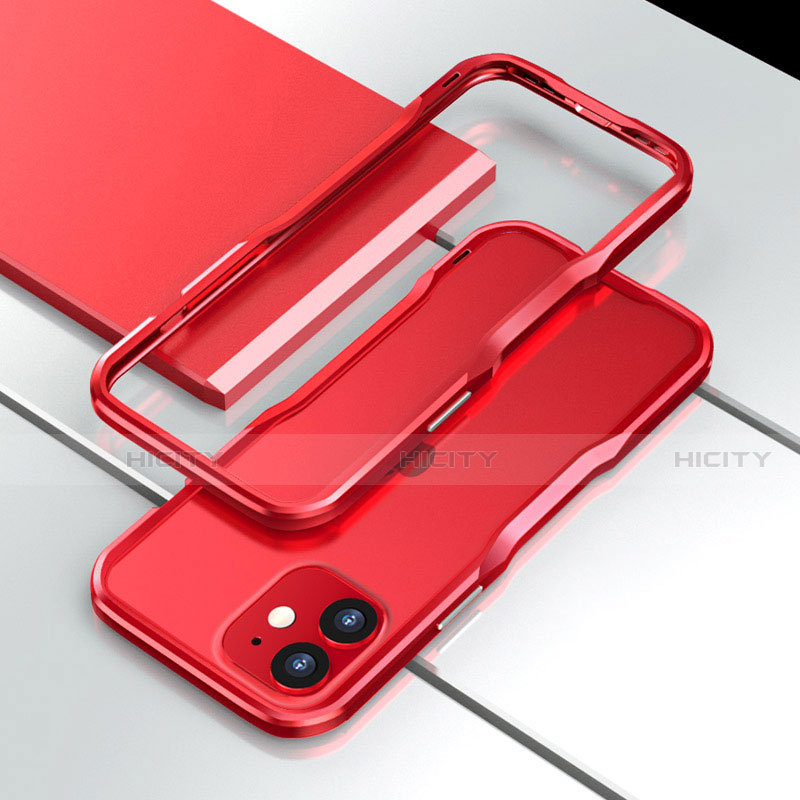 Apple iPhone 12 Mini用ケース 高級感 手触り良い アルミメタル 製の金属製 バンパー カバー N02 アップル レッド