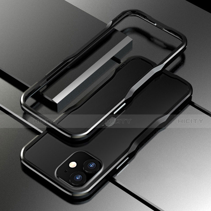 Apple iPhone 12 Mini用ケース 高級感 手触り良い アルミメタル 製の金属製 バンパー カバー N02 アップル ブラック