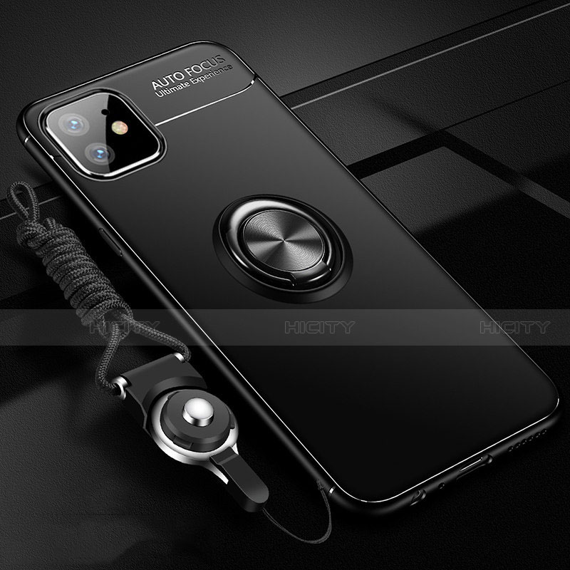 Apple iPhone 12 Mini用極薄ソフトケース シリコンケース 耐衝撃 全面保護 アンド指輪 マグネット式 バンパー N03 アップル ブラック
