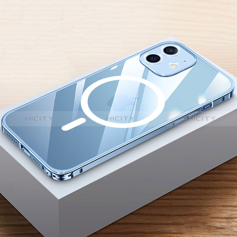 Apple iPhone 12 Mini用ケース 高級感 手触り良い メタル兼プラスチック バンパー Mag-Safe 磁気 Magnetic QC4 アップル ネイビー