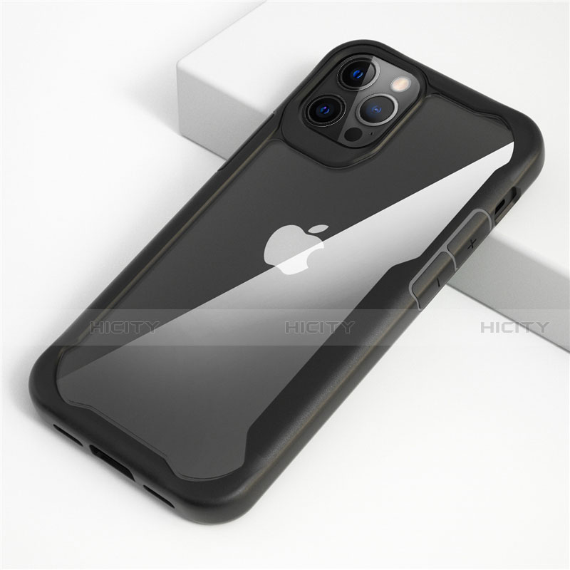Apple iPhone 12 Pro用ハイブリットバンパーケース クリア透明 プラスチック 鏡面 カバー M01 アップル ブラック