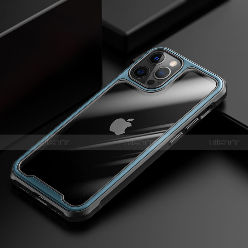 Apple iPhone 12 Pro用ハイブリットバンパーケース クリア透明 プラスチック 鏡面 カバー M03 アップル ネイビー
