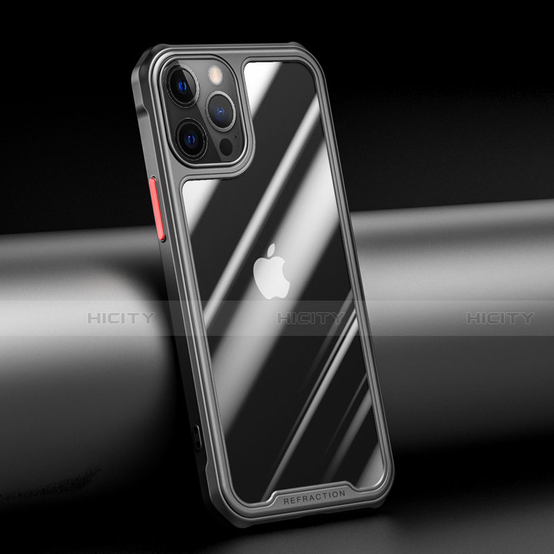 Apple iPhone 12 Pro用ハイブリットバンパーケース クリア透明 プラスチック 鏡面 カバー M04 アップル ブラック