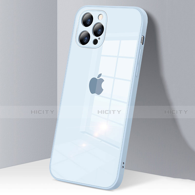 Apple iPhone 12 Pro用ハイブリットバンパーケース クリア透明 プラスチック 鏡面 カバー H06 アップル ライトブルー
