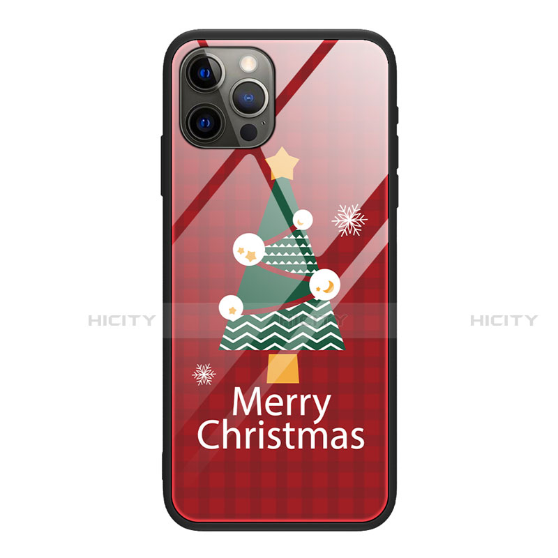 Apple iPhone 12 Pro用ハイブリットバンパーケース プラスチック パターン 鏡面 カバー クリスマス アップル レッド