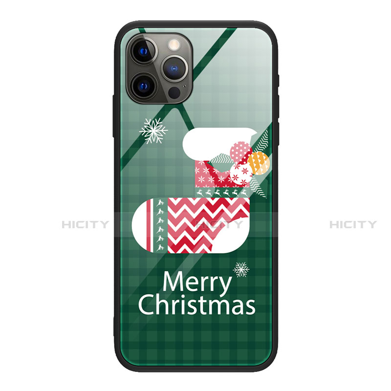 Apple iPhone 12 Pro用ハイブリットバンパーケース プラスチック パターン 鏡面 カバー クリスマス アップル グリーン