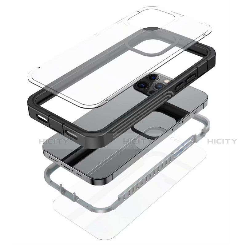 Apple iPhone 12 Pro用360度 フルカバーハイブリットバンパーケース クリア透明 プラスチック 鏡面 アップル ブラック