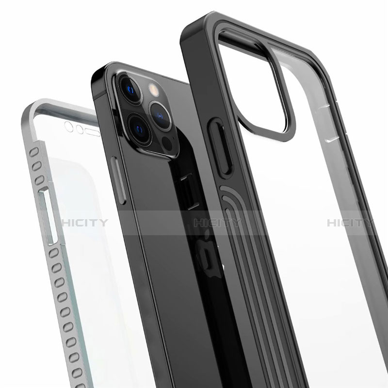 Apple iPhone 12 Pro用360度 フルカバーハイブリットバンパーケース クリア透明 プラスチック 鏡面 アップル ブラック