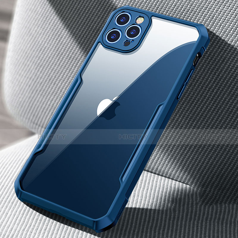 Apple iPhone 12 Pro用ハイブリットバンパーケース クリア透明 プラスチック 鏡面 カバー H03 アップル ネイビー