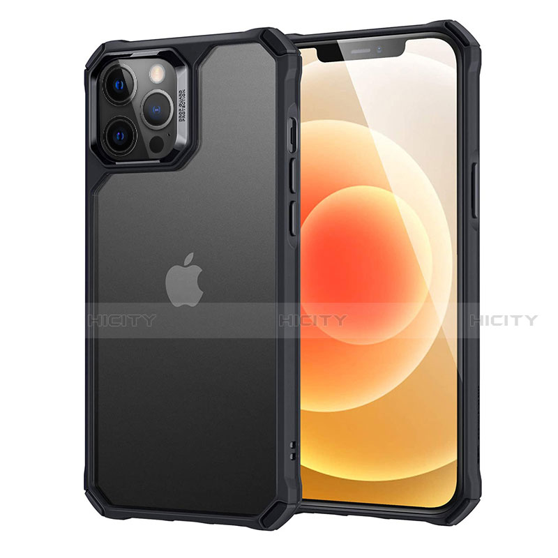 Apple iPhone 12 Pro用ハイブリットバンパーケース クリア透明 プラスチック 鏡面 カバー H07 アップル ブラック