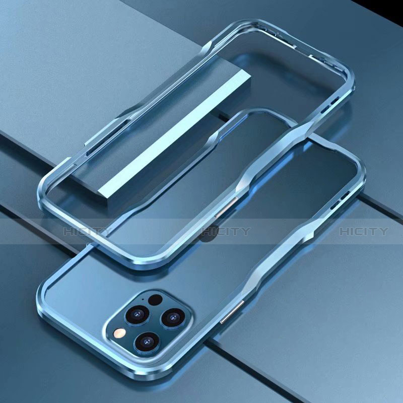 Apple iPhone 12 Pro用ケース 高級感 手触り良い アルミメタル 製の金属製 バンパー カバー T03 アップル ネイビー