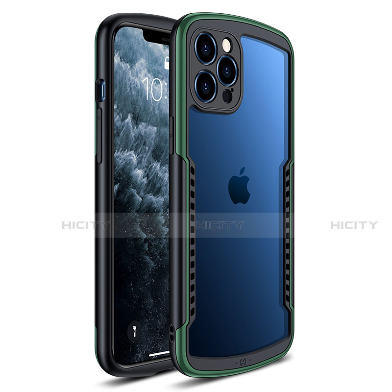 Apple iPhone 12 Pro用ハイブリットバンパーケース クリア透明 プラスチック 鏡面 カバー H01 アップル グリーン
