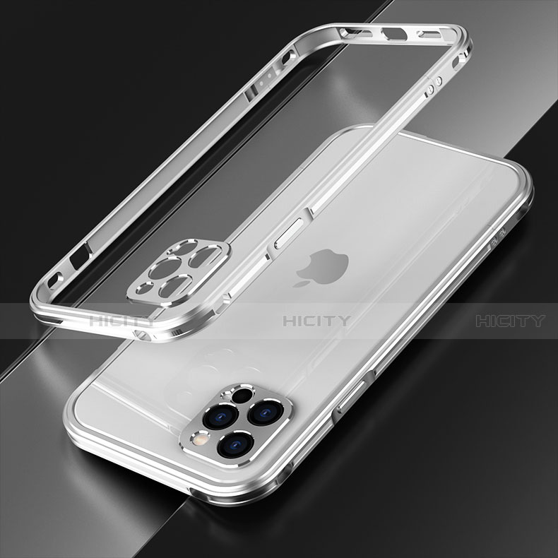 Apple iPhone 12 Pro用ケース 高級感 手触り良い アルミメタル 製の金属製 バンパー カバー N01 アップル シルバー