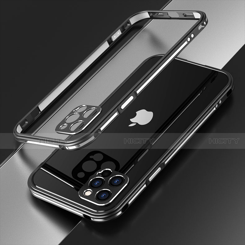 Apple iPhone 12 Pro用ケース 高級感 手触り良い アルミメタル 製の金属製 バンパー カバー N01 アップル シルバー・ブラック