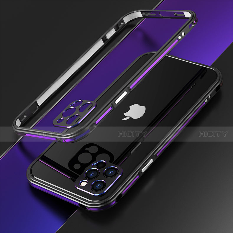 Apple iPhone 12 Pro用ケース 高級感 手触り良い アルミメタル 製の金属製 バンパー カバー N01 アップル パープル