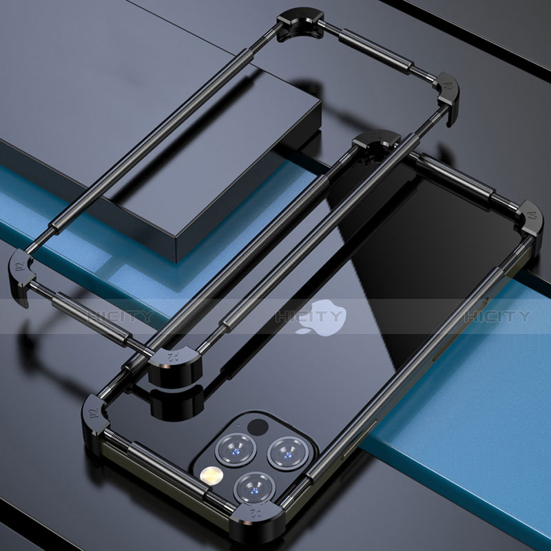 Apple iPhone 12 Pro用ケース 高級感 手触り良い アルミメタル 製の金属製 バンパー カバー N03 アップル ブラック