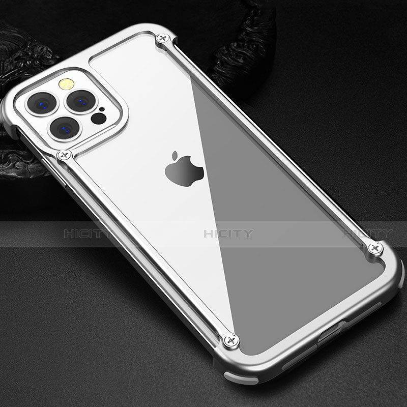 Apple iPhone 12 Pro用ケース 高級感 手触り良い アルミメタル 製の金属製 バンパー カバー N04 アップル シルバー