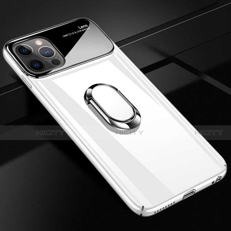 Apple iPhone 12 Pro用ハードケース プラスチック 質感もマット アンド指輪 マグネット式 A01 アップル ホワイト