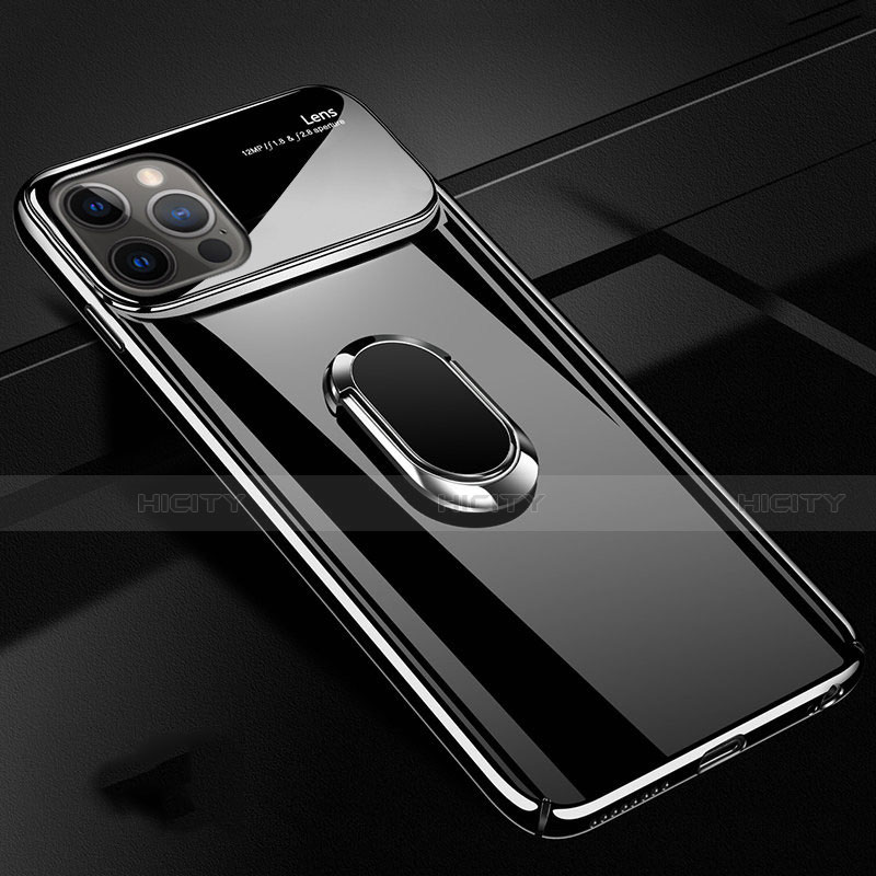 Apple iPhone 12 Pro用ハードケース プラスチック 質感もマット アンド指輪 マグネット式 A01 アップル ブラック