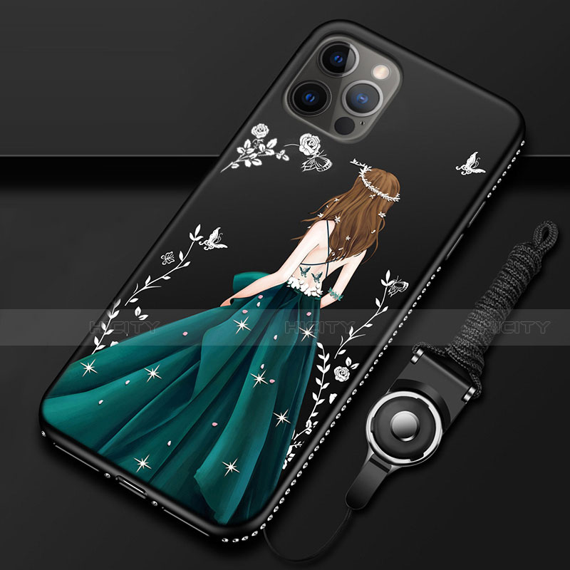 Apple iPhone 12 Pro用シリコンケース ソフトタッチラバー バタフライ ドレスガール ドレス少女 カバー アップル グリーン