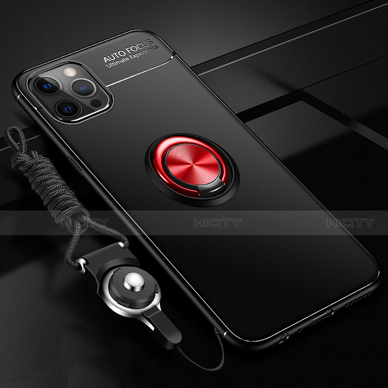 Apple iPhone 12 Pro用極薄ソフトケース シリコンケース 耐衝撃 全面保護 アンド指輪 マグネット式 バンパー N03 アップル レッド・ブラック