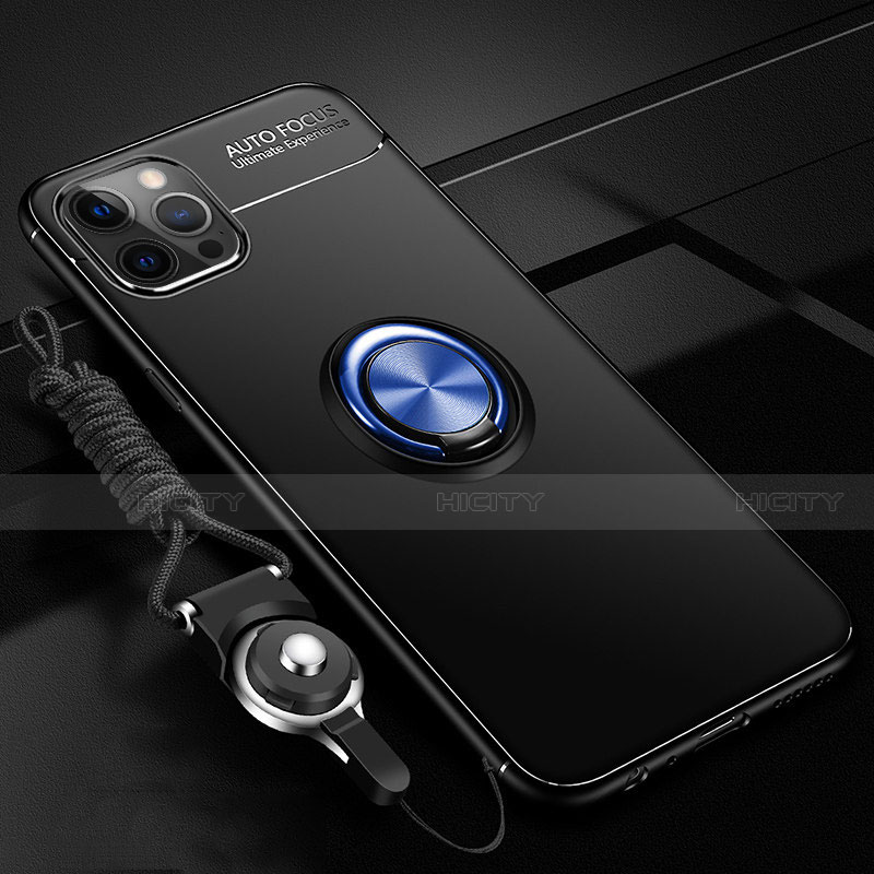 Apple iPhone 12 Pro用極薄ソフトケース シリコンケース 耐衝撃 全面保護 アンド指輪 マグネット式 バンパー N03 アップル ネイビー・ブラック