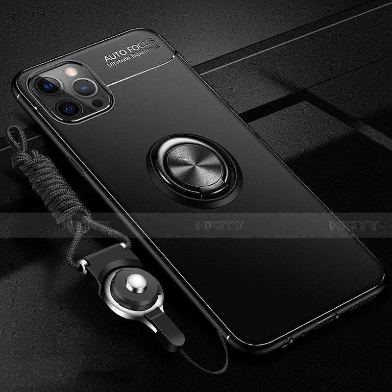 Apple iPhone 12 Pro用極薄ソフトケース シリコンケース 耐衝撃 全面保護 アンド指輪 マグネット式 バンパー N03 アップル ブラック