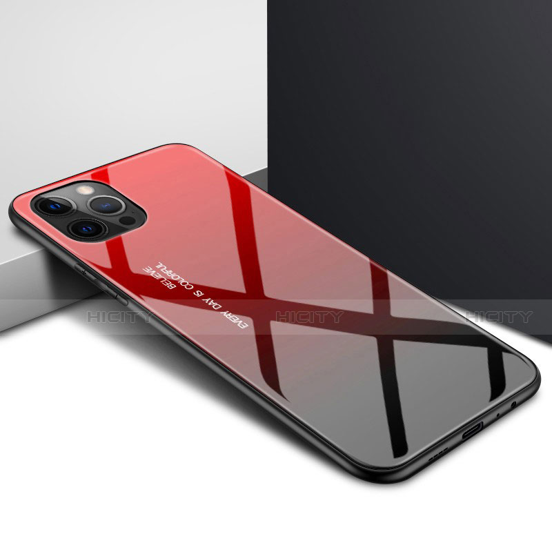 Apple iPhone 12 Pro用ハイブリットバンパーケース クリア透明 プラスチック 鏡面 カバー N01 アップル レッド