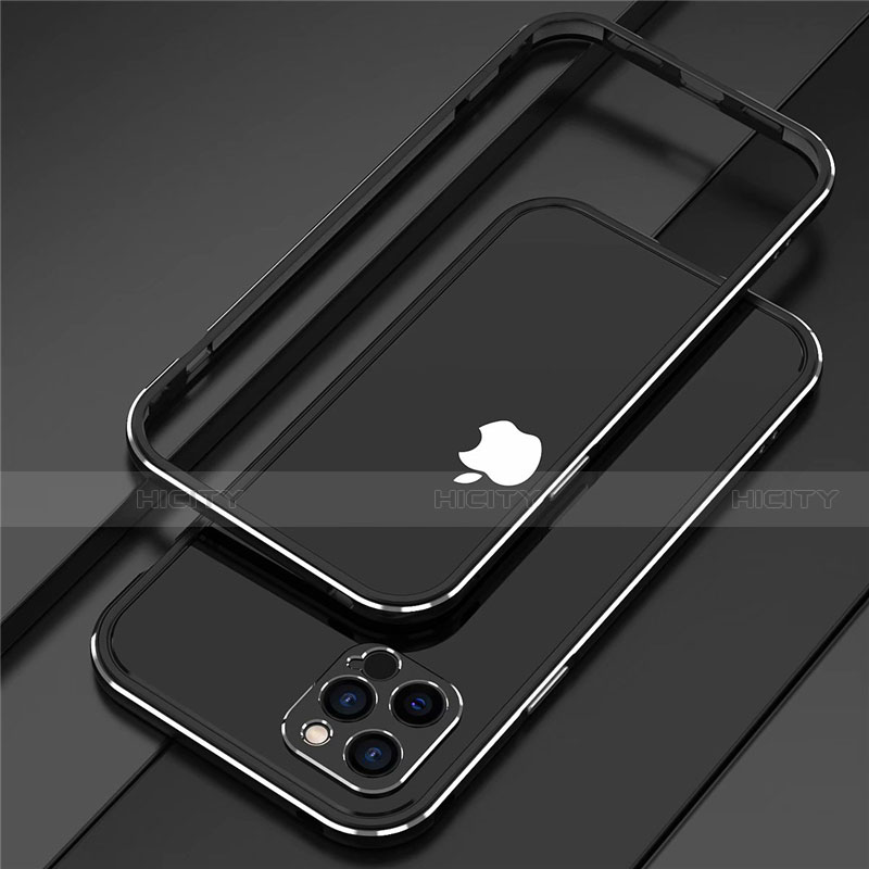 Apple iPhone 12 Pro用ケース 高級感 手触り良い アルミメタル 製の金属製 バンパー カバー N02 アップル シルバー・ブラック