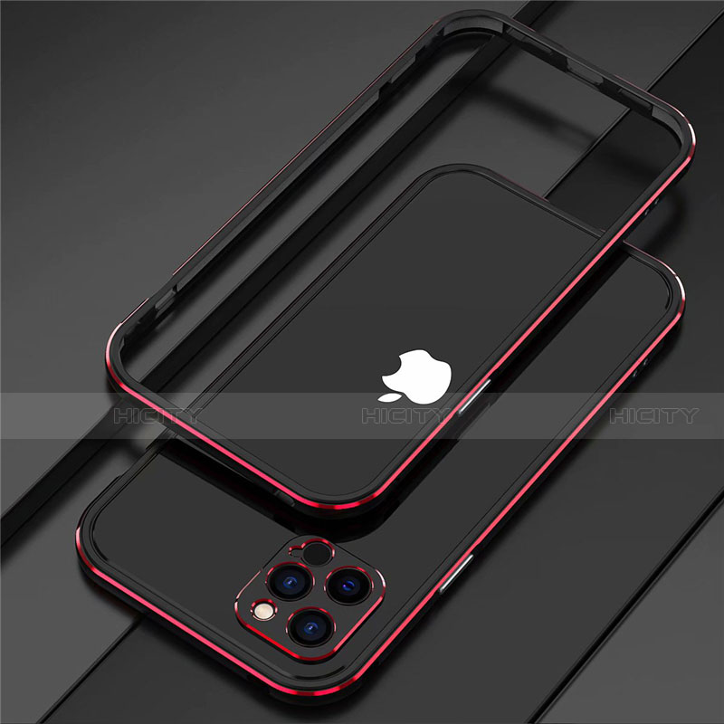 Apple iPhone 12 Pro用ケース 高級感 手触り良い アルミメタル 製の金属製 バンパー カバー N02 アップル レッド・ブラック