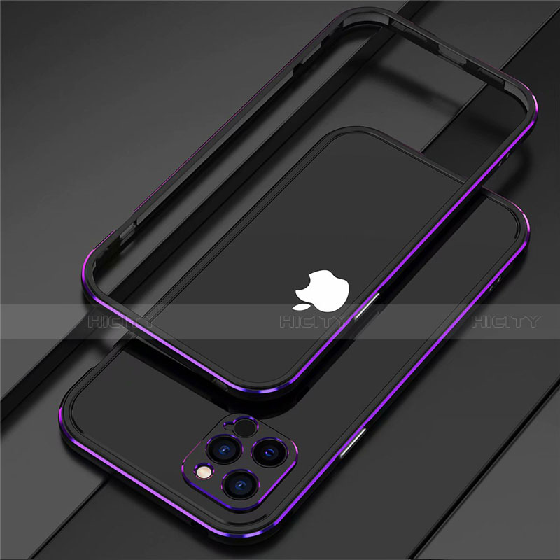 Apple iPhone 12 Pro用ケース 高級感 手触り良い アルミメタル 製の金属製 バンパー カバー N02 アップル パープル