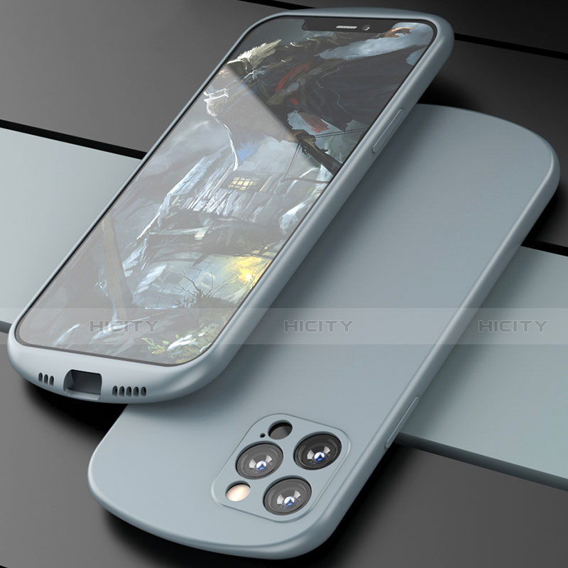 Apple iPhone 12 Pro用360度 フルカバー極薄ソフトケース シリコンケース 耐衝撃 全面保護 バンパー N01 アップル グレー