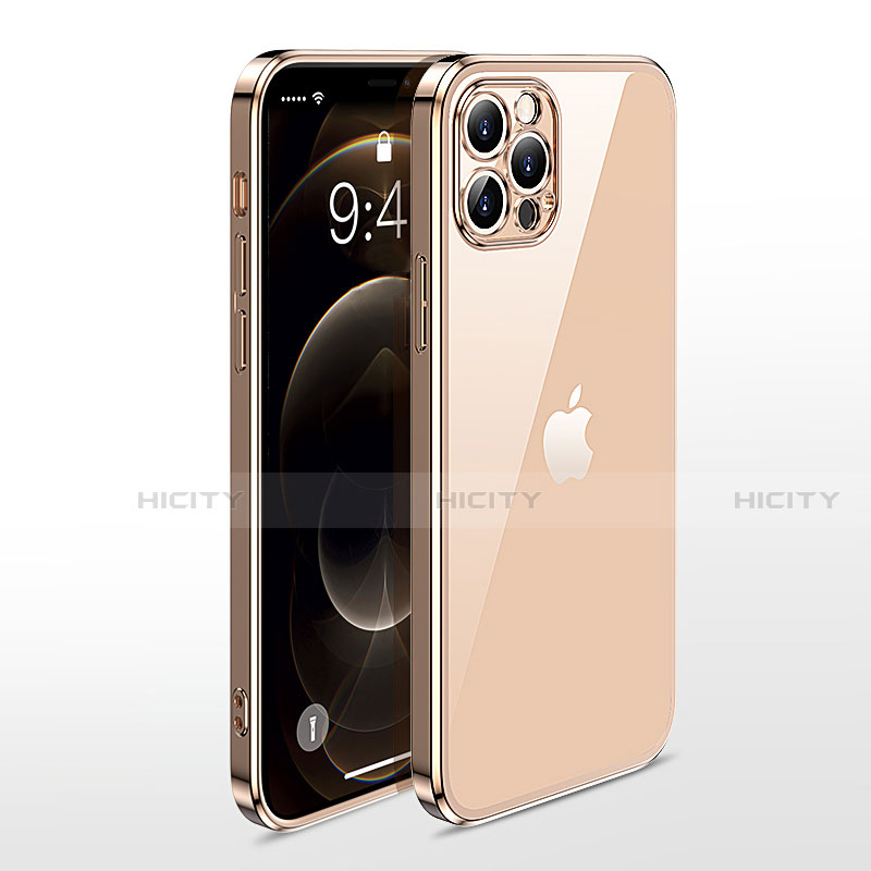 Apple iPhone 12 Pro用極薄ソフトケース シリコンケース 耐衝撃 全面保護 クリア透明 N01 アップル ゴールド