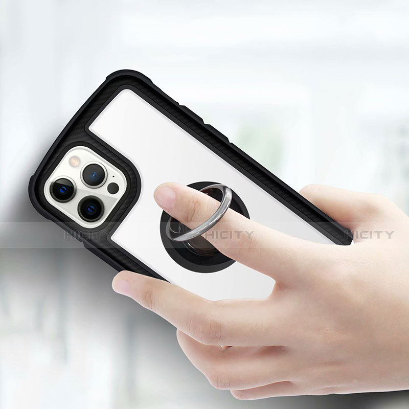 Apple iPhone 12 Pro用ハイブリットバンパーケース プラスチック 鏡面 カバー アンド指輪 マグネット式 N01 アップル 