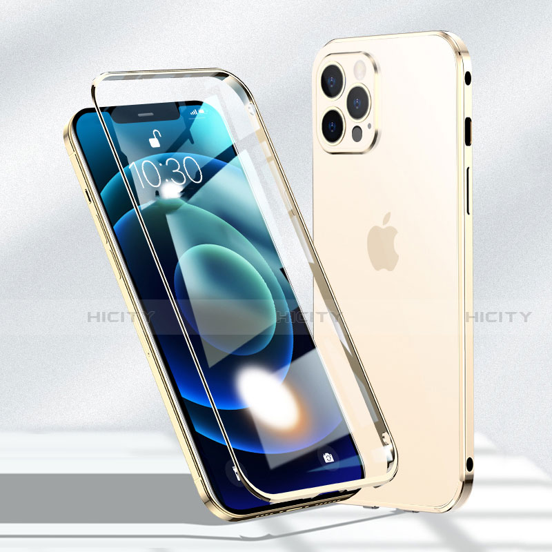 Apple iPhone 12 Pro用ケース 高級感 手触り良い アルミメタル 製の金属製 360度 フルカバーバンパー 鏡面 カバー N01 アップル 