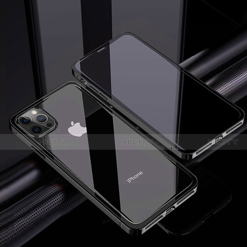 Apple iPhone 12 Pro用ケース 高級感 手触り良い アルミメタル 製の金属製 360度 フルカバーバンパー 鏡面 カバー T06 アップル 