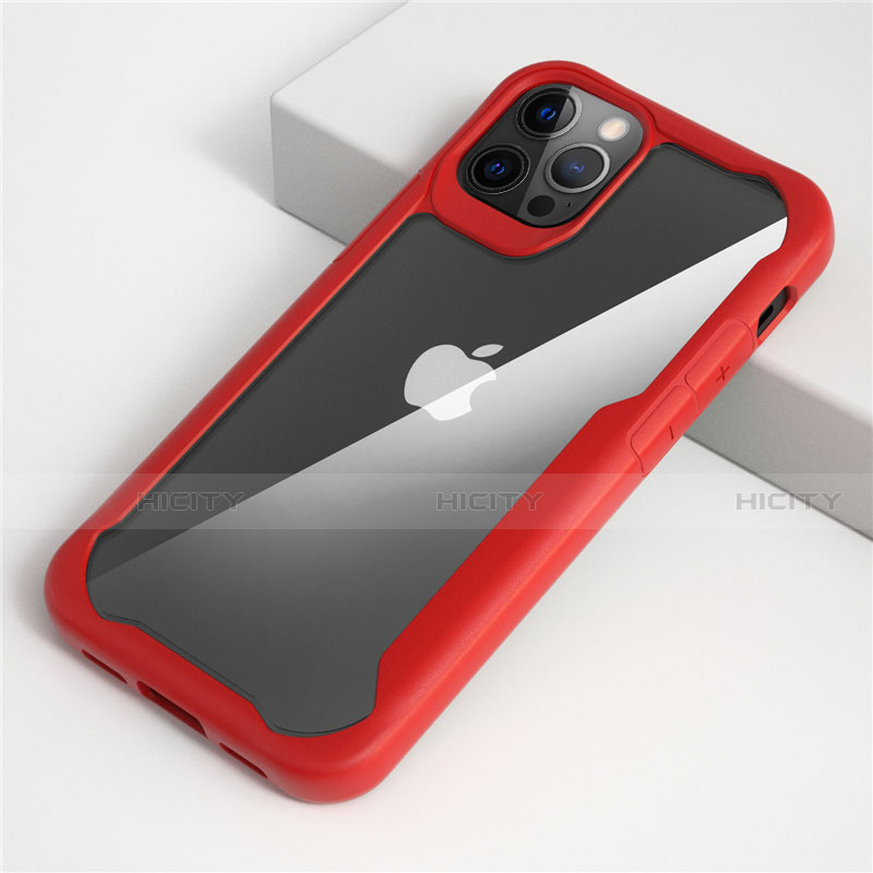 Apple iPhone 12 Pro Max用ハイブリットバンパーケース クリア透明 プラスチック 鏡面 カバー M01 アップル レッド