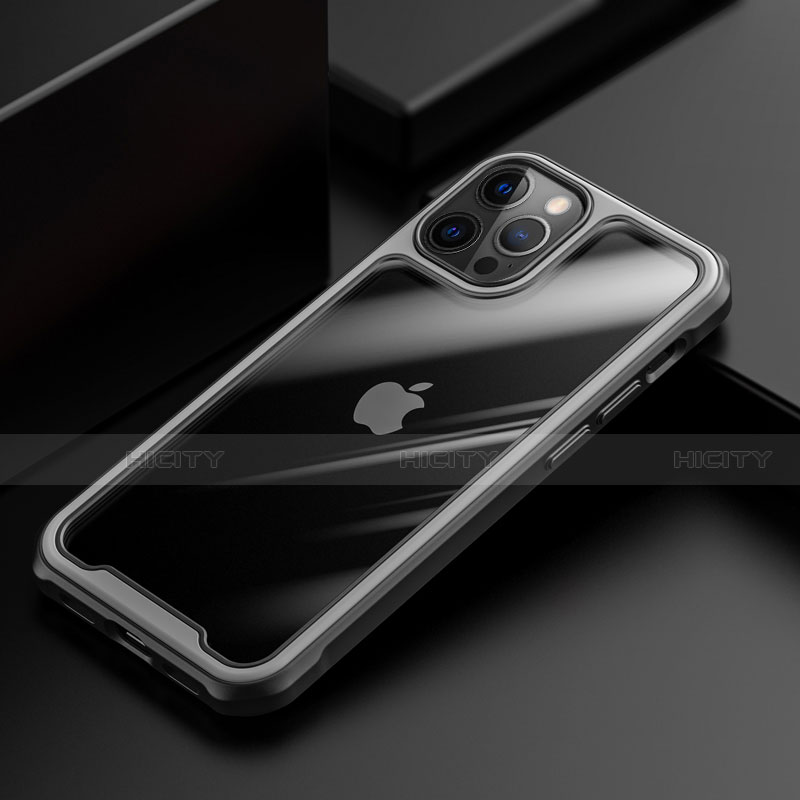 Apple iPhone 12 Pro Max用ハイブリットバンパーケース クリア透明 プラスチック 鏡面 カバー M03 アップル グレー
