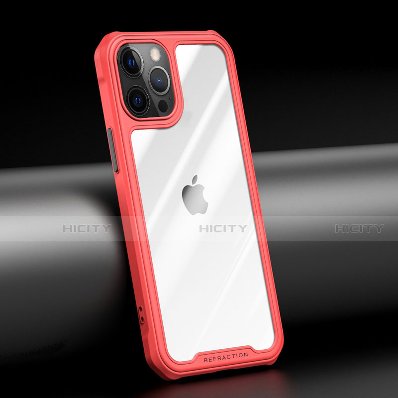 Apple iPhone 12 Pro Max用ハイブリットバンパーケース クリア透明 プラスチック 鏡面 カバー M04 アップル レッド